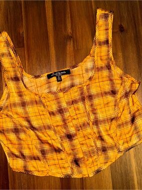 Mixed Threads Los Angeles Plaid Corset Crop Tank Top Women’s Small Mustard Yello